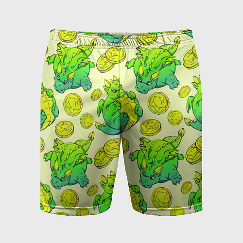 Мужские спортивные шорты Круглые драконы с монетами, зеленый / 3D-принт – фото 1