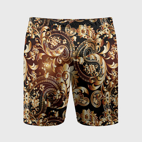 Мужские спортивные шорты Пейсли золотые узоры / 3D-принт – фото 1