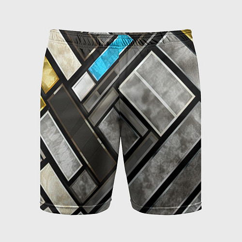 Мужские спортивные шорты Серые квадраты с голубой вставкой / 3D-принт – фото 1