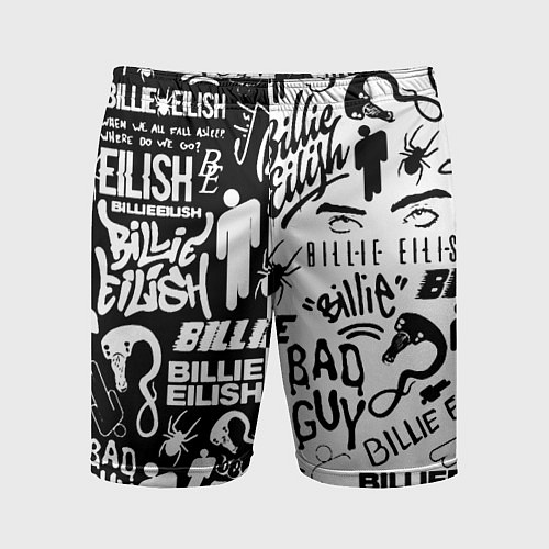 Мужские спортивные шорты Billie Eilish чернобелые битва лого / 3D-принт – фото 1