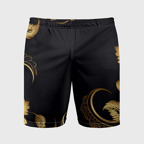 Мужские спортивные шорты Золотистые объемные листья и узоры / 3D-принт – фото 1