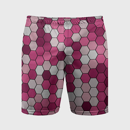 Мужские спортивные шорты Камуфляж гексагон розовый / 3D-принт – фото 1