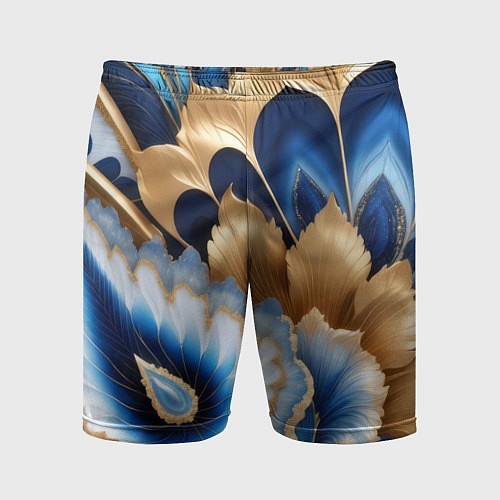 Мужские спортивные шорты Королевский синий с золотом / 3D-принт – фото 1