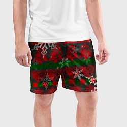 Шорты спортивные мужские Рождественские узоры ёлки и снежинки, цвет: 3D-принт — фото 2