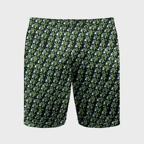 Мужские спортивные шорты Зелёные черепа на чёрном фоне / 3D-принт – фото 1