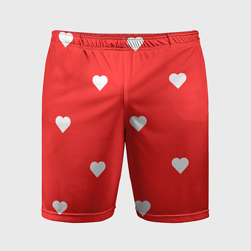 Мужские спортивные шорты Белые сердца на красном фоне / 3D-принт – фото 1