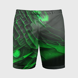 Мужские спортивные шорты Зелёная сеть на чёрном фоне