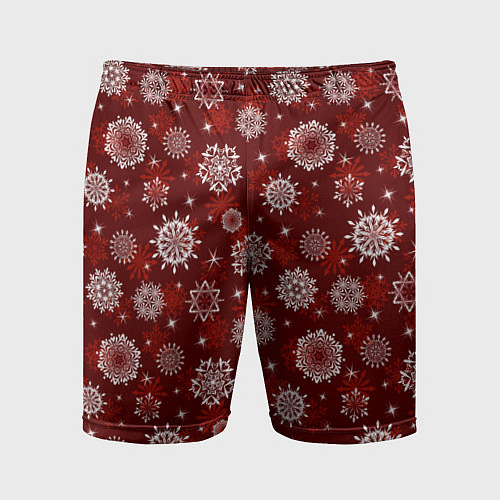 Мужские спортивные шорты Snowflakes on a red background / 3D-принт – фото 1