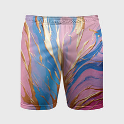 Шорты спортивные мужские Жидкая краска синего и розового цвета с золотой кр, цвет: 3D-принт