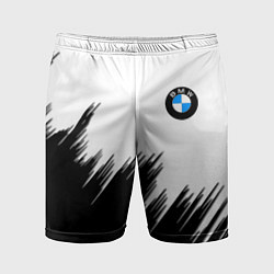 Шорты спортивные мужские BMW чёрные штрихи текстура, цвет: 3D-принт