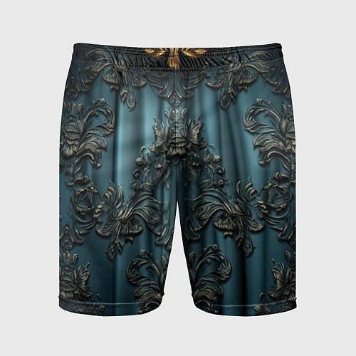 Мужские спортивные шорты Синий шелк с золотой лепниной / 3D-принт – фото 1