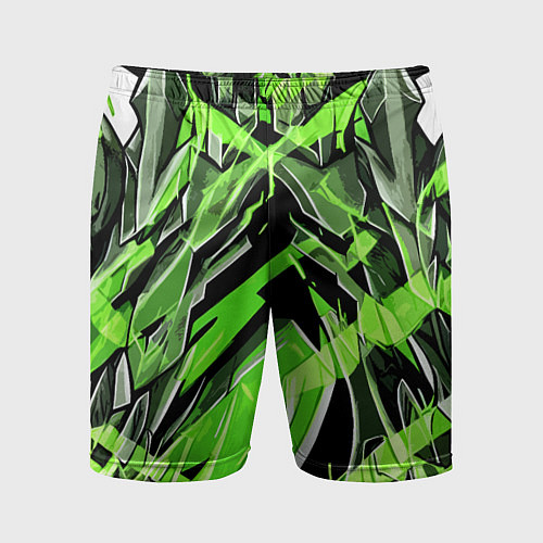 Мужские спортивные шорты Камень и зелёные полосы / 3D-принт – фото 1