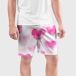 Шорты спортивные мужские Акварельные розовые сердечки, цвет: 3D-принт — фото 2