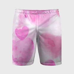 Мужские спортивные шорты Розовые сердечки акварель