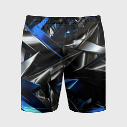 Шорты спортивные мужские Синие и серебряные вставки абстракции, цвет: 3D-принт
