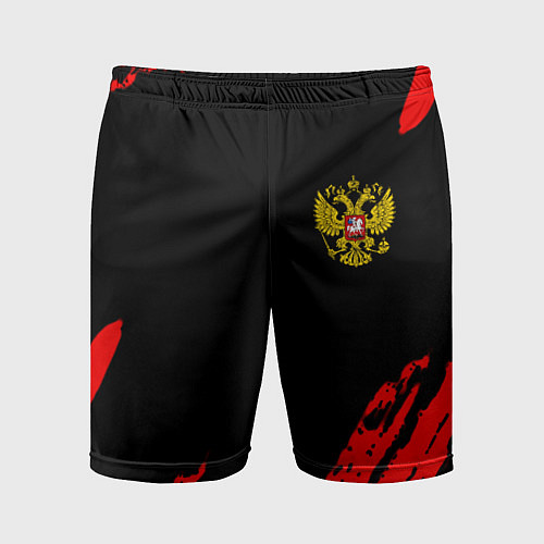 Мужские спортивные шорты Россия герб краски красные / 3D-принт – фото 1
