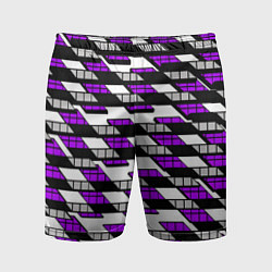 Шорты спортивные мужские Фиолетовые треугольники и квадраты на белом фоне, цвет: 3D-принт