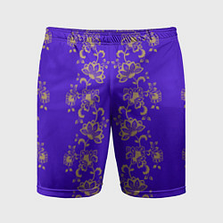 Мужские спортивные шорты Контурные цветы на фиолетовом фоне