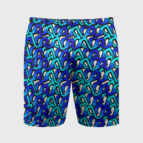 Мужские спортивные шорты Синий узор и чёрная обводка / 3D-принт – фото 1