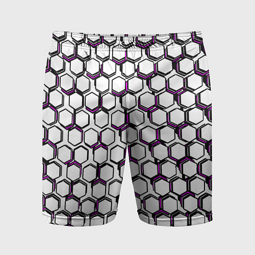 Мужские спортивные шорты Киберпанк узор из шестиугольников розовый / 3D-принт – фото 1