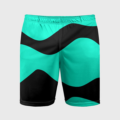 Мужские спортивные шорты Бирюзовый в чёрные волнистые полосы абстракция / 3D-принт – фото 1