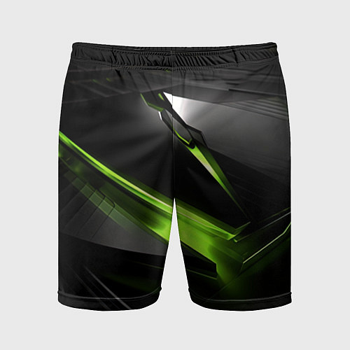 Мужские спортивные шорты Зеленая абстрактная конструкция в стиле nvidia / 3D-принт – фото 1