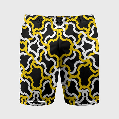 Мужские спортивные шорты Жёлто-белые полосы на чёрном фоне / 3D-принт – фото 1