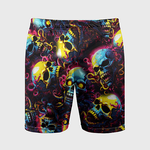 Мужские спортивные шорты Разноцветные черепушки с щупальцами / 3D-принт – фото 1
