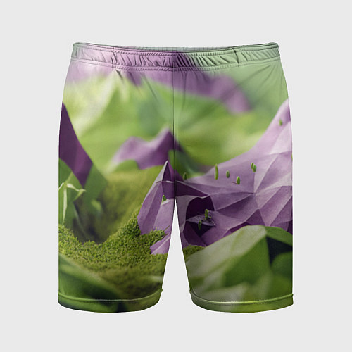 Мужские спортивные шорты Геометрический пейзаж фиолетовый и зеленый / 3D-принт – фото 1