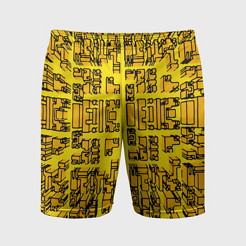 Мужские спортивные шорты Жёлтые фигуры с эффектом рыбьего глаза / 3D-принт – фото 1