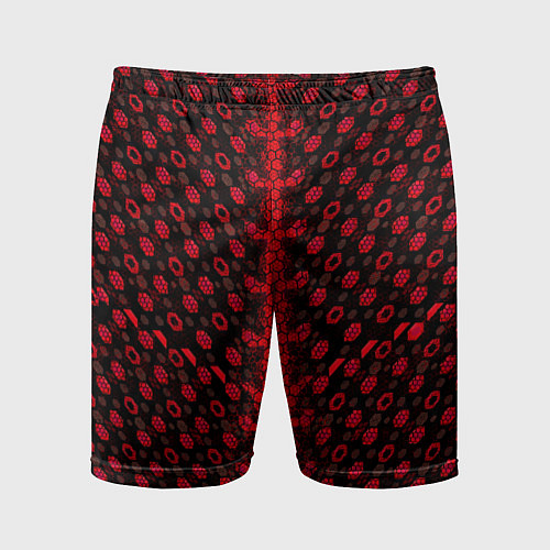 Мужские спортивные шорты Красные киберпанк ячейки на белом фоне / 3D-принт – фото 1