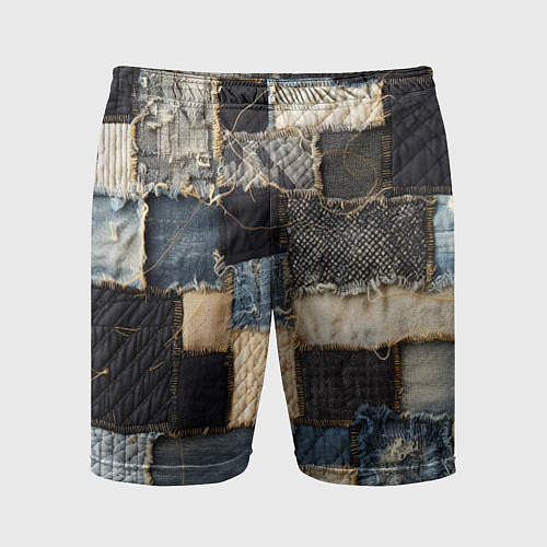 Мужские спортивные шорты Заплатки пэчворк на джинсе / 3D-принт – фото 1