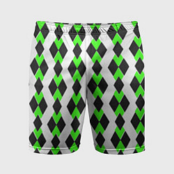 Шорты спортивные мужские Чёрные и зелёные ромбы на белом фоне, цвет: 3D-принт