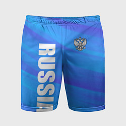 Шорты спортивные мужские Россия - синие волны, цвет: 3D-принт
