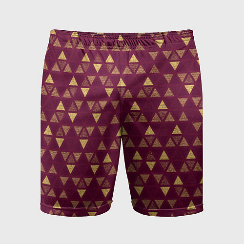 Мужские спортивные шорты Бордо с жёлтыми треугольниками текстурированный па / 3D-принт – фото 1