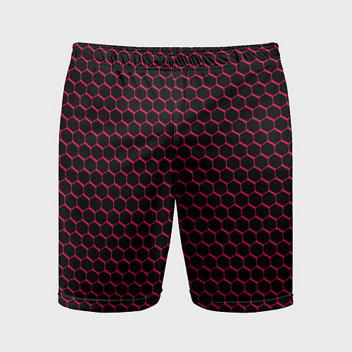 Мужские спортивные шорты Чёрно-розовый паттерн соты / 3D-принт – фото 1