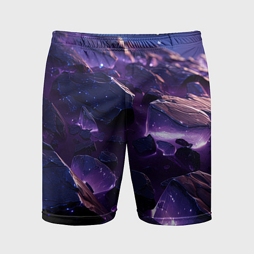 Мужские спортивные шорты Фиолетовые неоновые камни со светом / 3D-принт – фото 1