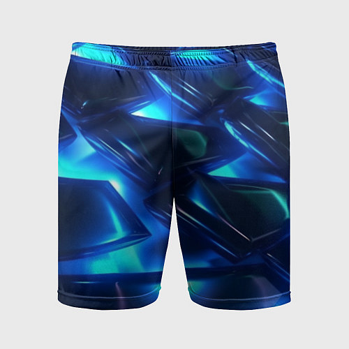 Мужские спортивные шорты Синие абстрактные неоновые плиты / 3D-принт – фото 1