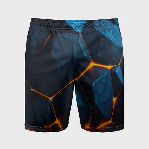 Мужские спортивные шорты Разлом плит с оранжевым свечением / 3D-принт – фото 1