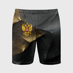 Шорты спортивные мужские Золотой герб России на темном фоне, цвет: 3D-принт
