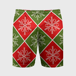 Мужские спортивные шорты Рождественский паттерн со снежинками в ромбах