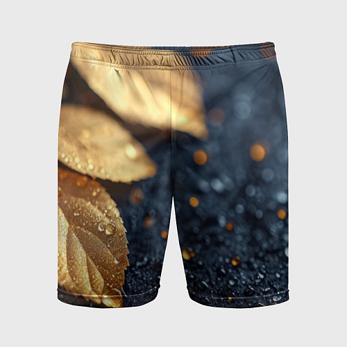 Мужские спортивные шорты Золотые листья на темном фоне / 3D-принт – фото 1