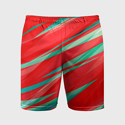 Мужские спортивные шорты Красный и бирюзовый абстрактный полосы