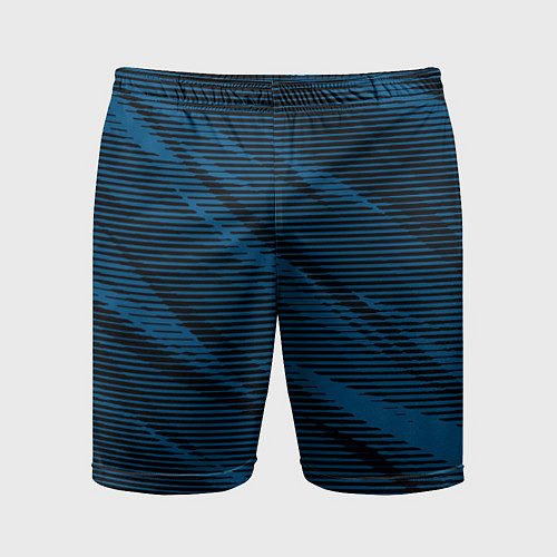 Мужские спортивные шорты Полосатый чёрно-синий / 3D-принт – фото 1
