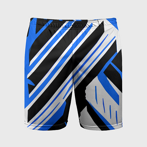 Мужские спортивные шорты Чёрно-синие полосы на белом фоне / 3D-принт – фото 1