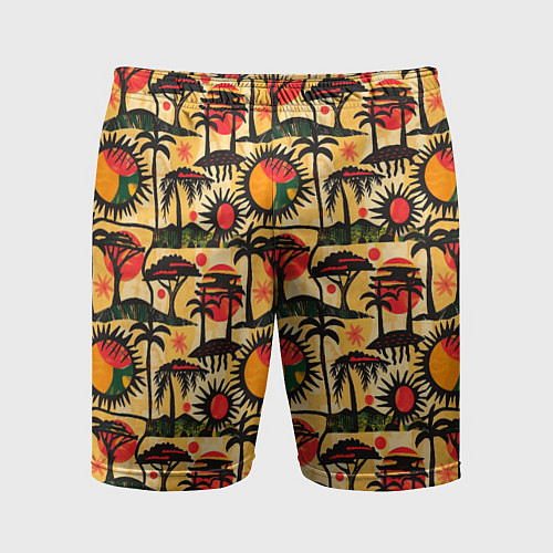 Мужские спортивные шорты Африка солнце пальмы / 3D-принт – фото 1