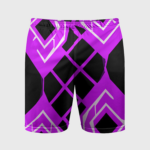 Мужские спортивные шорты Чёрные квадраты и белые полосы на фиолетовом фоне / 3D-принт – фото 1