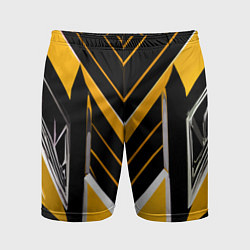 Шорты спортивные мужские Жёлто-серые полосы на чёрном фоне, цвет: 3D-принт