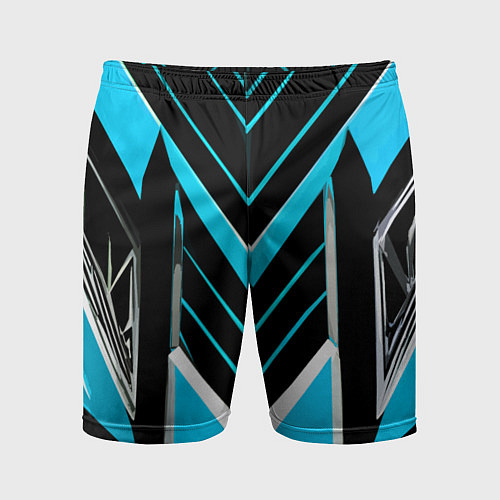 Мужские спортивные шорты Серо-голубые полосы на чёрном фоне / 3D-принт – фото 1