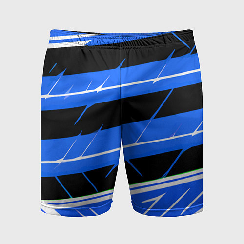 Мужские спортивные шорты Чёрно-белые полосы на синем фоне / 3D-принт – фото 1
